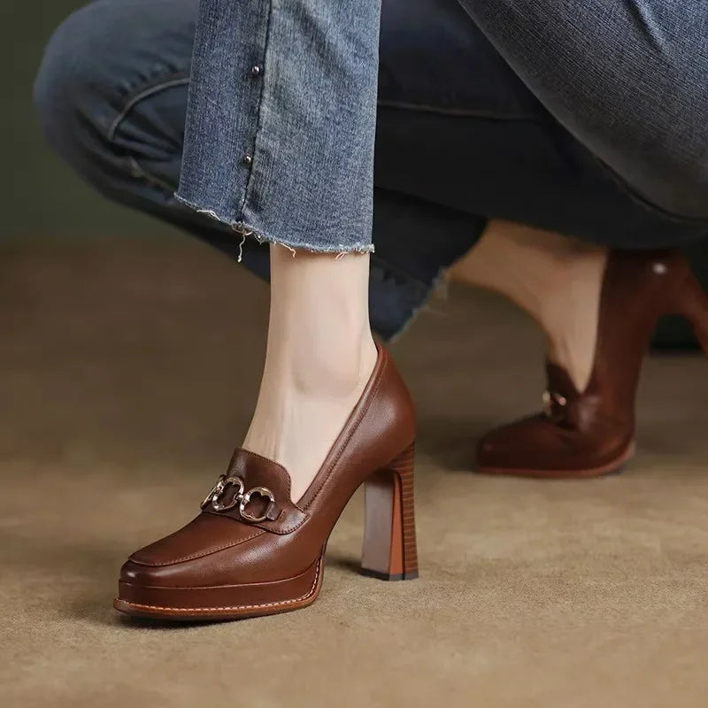 Mocassin À Talon Femme | Cuir Camel - Mocafina