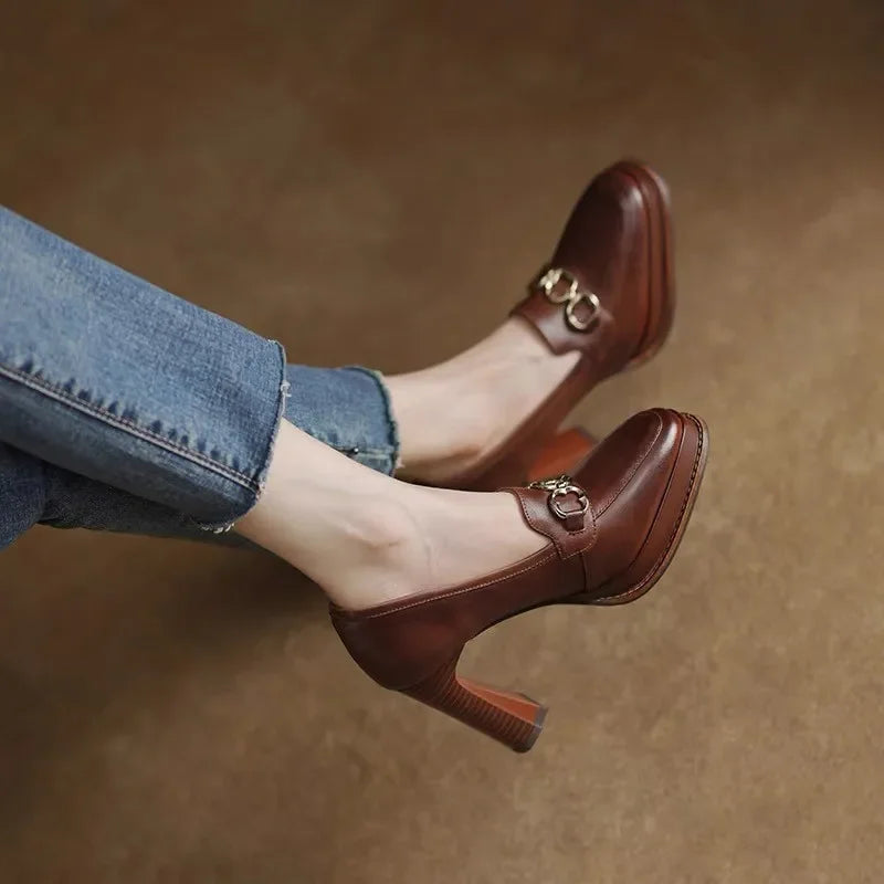Mocassin À Talon Femme | Cuir Camel - Mocafina