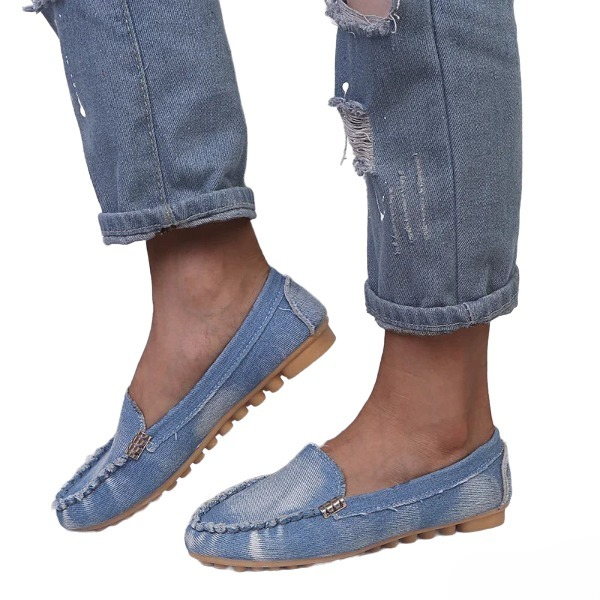 Mocassin Femme Couleur Jeans En Daim - Ma boutique