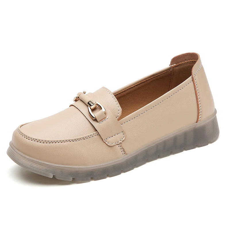 Mocassin En Cuir À Chaine Talon Compensé Femme - Ma boutique