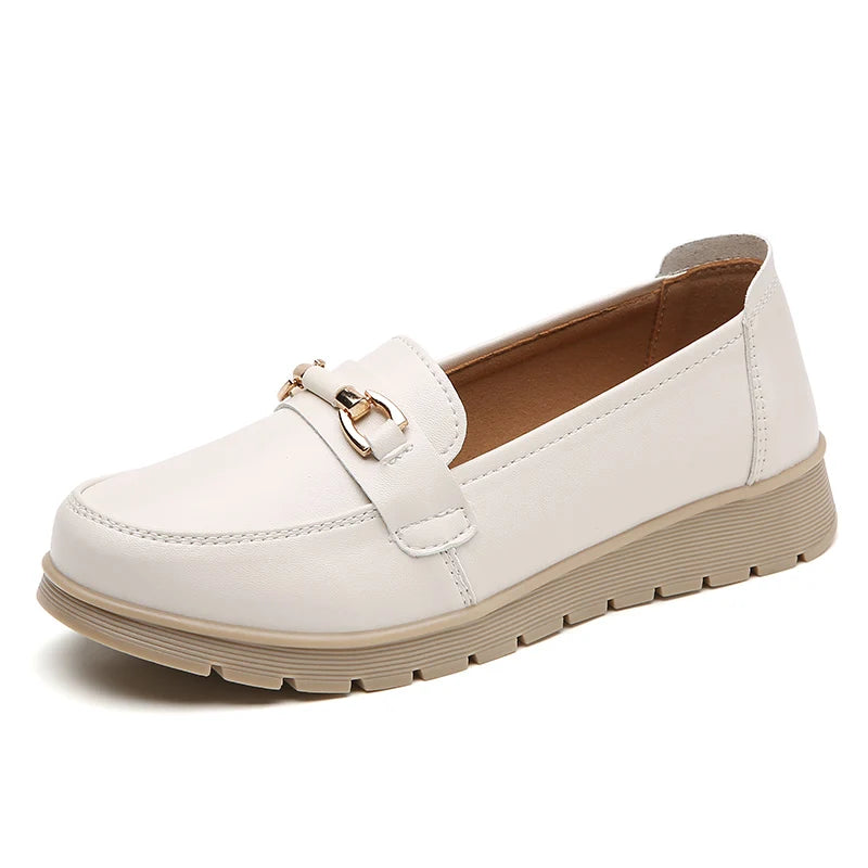 Mocassin En Cuir À Chaine Talon Compensé Femme - Ma boutique